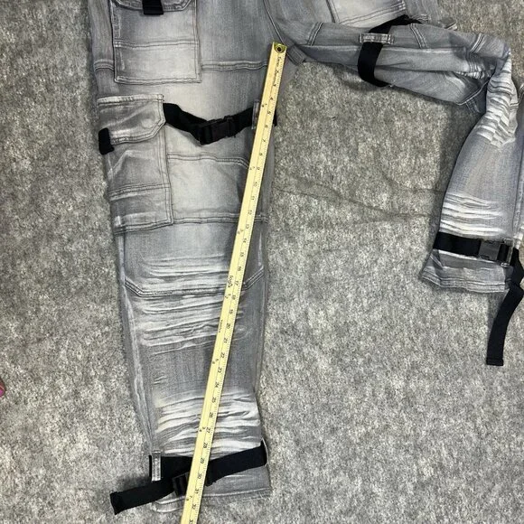 Copper Rivet Relaxed Fit Cargo Utility Pants 42x32 Gray Buckle Strap Moto Street